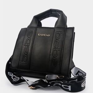 Bebe Black Messenger Bag with Gold Accents